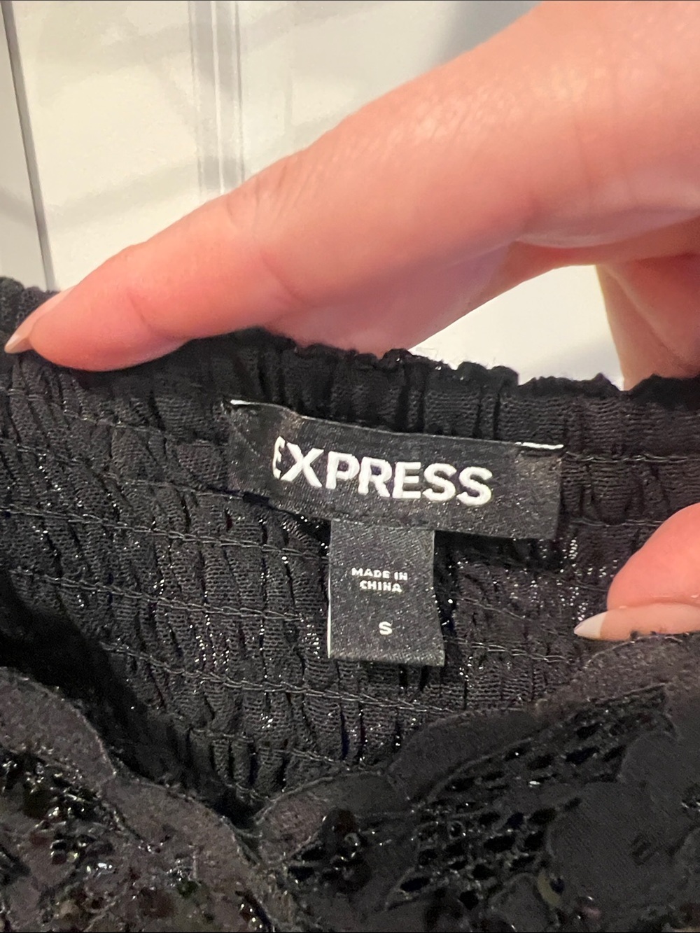 Express Black Lace Sequin Cropped Tank top - Picture 2 of 5